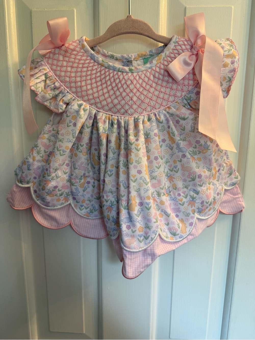Pink Floral Scalloped Baby Set with Ribbon Bows